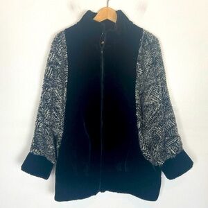 Hillmoor New York Vintage Faux Fur Leather Coat 10 Black Full Zip Mock Neck USA